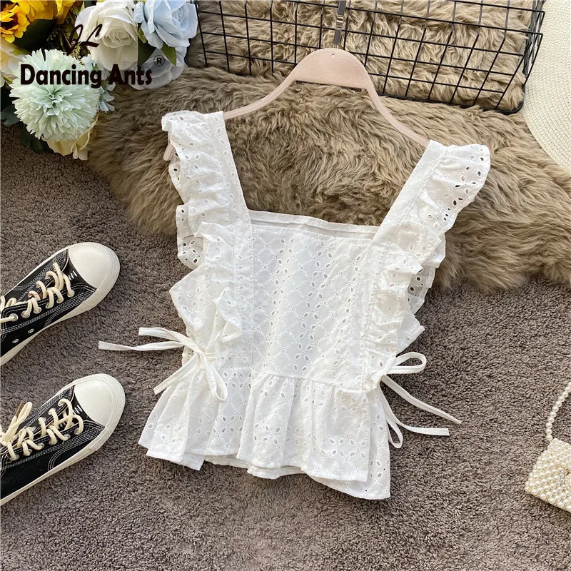 Женская кружевная блузка без рукавов привлекательный укороченный топ с