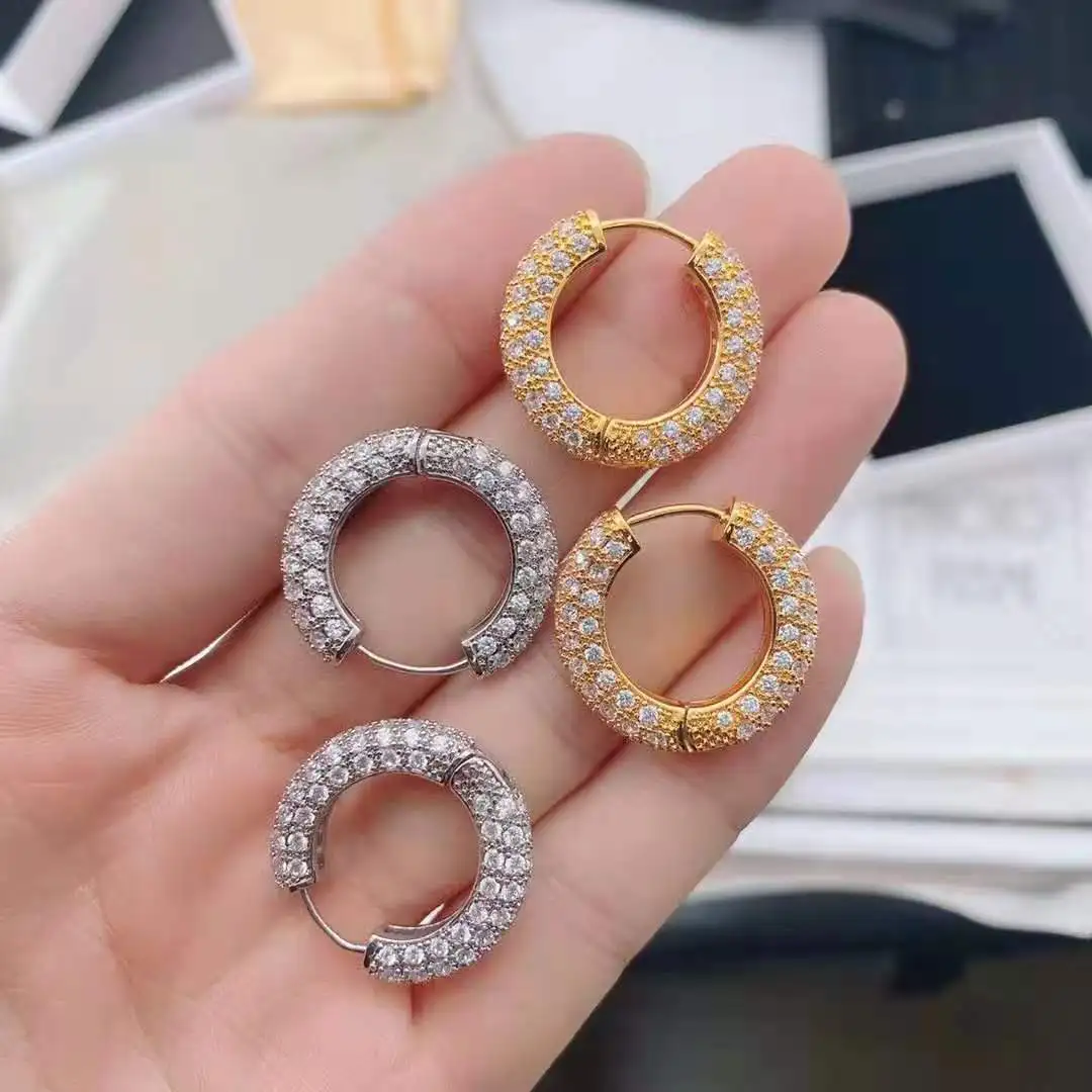 

European and American fashion trend new semi-circular brass gold-plated full diamond earrings wax diamond earrings Seiko