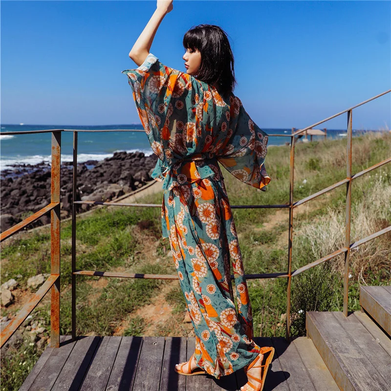 

New sexy V-neck flared sleeve top temperament gathered Waist Wide Leg Pants skirt suit 2-piece female