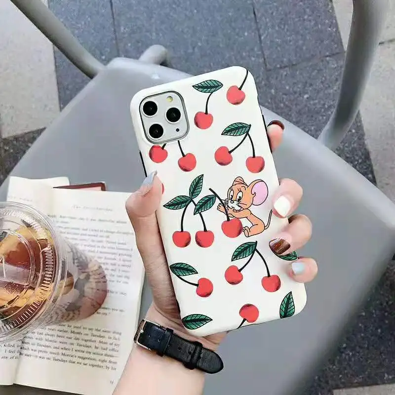 Cute Cherry Jerry Mouse Scrub soft Silicone case for iphone 11 Pro Max XS XR X 6 6s 7 8 Plus Funny Fresh Milk Phone back cover |
