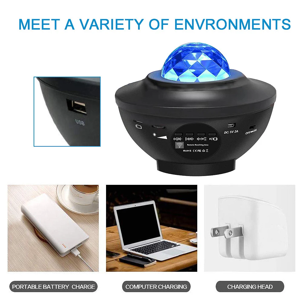 USB музыкальный Звездный прожектор Ночной светильник Bluetooth водяной волнистый