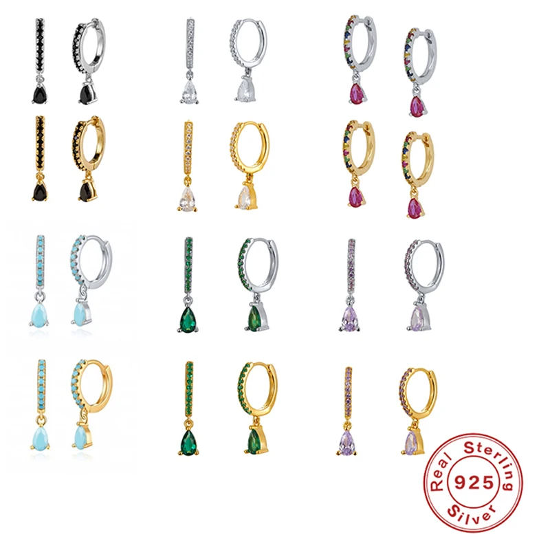 

BOAKO 925 Sterling Silver Woman Earring Bling Rainbow Zircon Hoop Earrings For Anniversary Birthday Pendientes Oorbellen