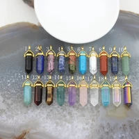 10pcsplated gold bails healing crystal reiki chakra hexagonal point pendantsnatural stone fluorite bullet charms necklaces