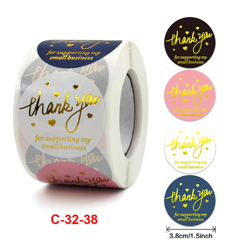 

Bronzing Thank You Stickers Roll Colorful 500-Count Stickers Round for Wedding Birthday Party Favor Holiday Celebration DU55