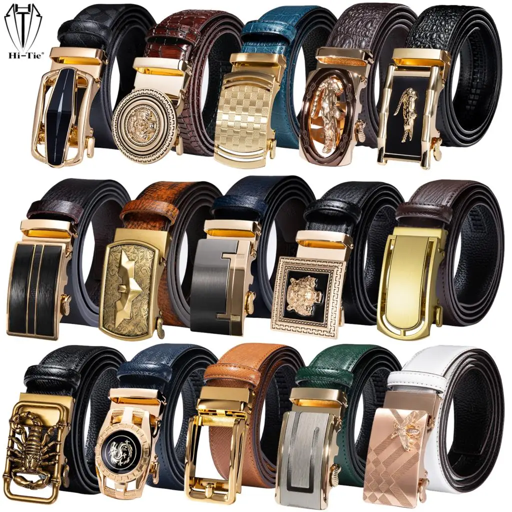 High Quality Mens Belts Black Brown Blue White Green Leather Straps Casual Gold Automatic Buckles Waistband Belt for Men Wedding