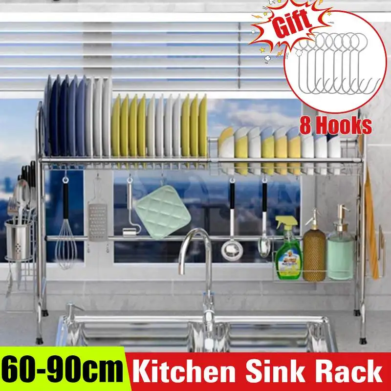 

Dish Drying Rack Sink Drain Shelf with Utensil Holder Kitchen Cutlery Storage Counter-top Space Saver Stand Tableware Organizer
