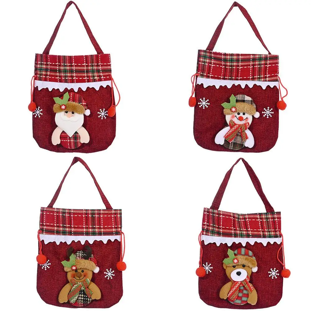 

Рождественские подарочные пакеты, льняной упаковочный пакет, медведь, рождественская елка, коробка для конфет, новый год 2021, сувениры для де...