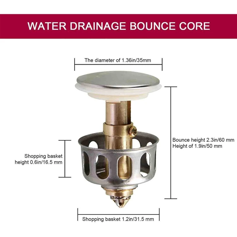 

J2FB Universal Wash Basin Bounce Drain Plug Pop-up Bathroom Sink Draining Filter Basket for Home Kitchen Bathroom Basin Strainer