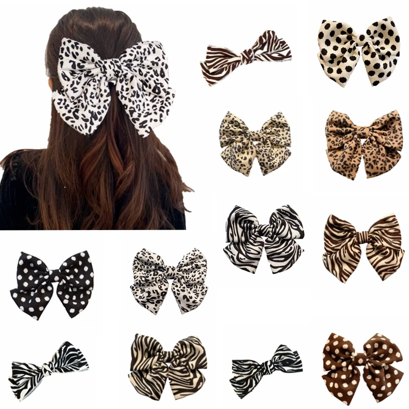 

New Fashion Boutique Cloth Leopard Three Layers Big Bow Hairpin Spring Clip Barrettes Women Girls Hair Accessoriesr Headwear