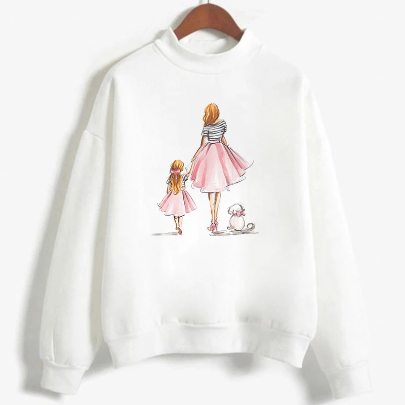 Осень-зима, водолазка для Дня матери, женские белые толстовки, Kawaii одежда, толстовка с принтом супер мамы Harajuku