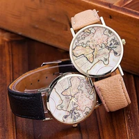 fashion global world map dial watches unisex denim leather band quartz watch casual simple women dress wristwatches montre