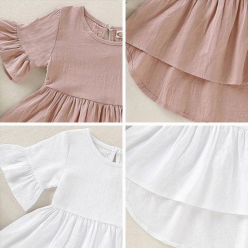 Bear Leader Casual Kid Baby Girl Plain Dress cute Clothes Summer Ruffle Flare Sleeve Asymmetrical Solid Sundress 1-5Y | Детская одежда
