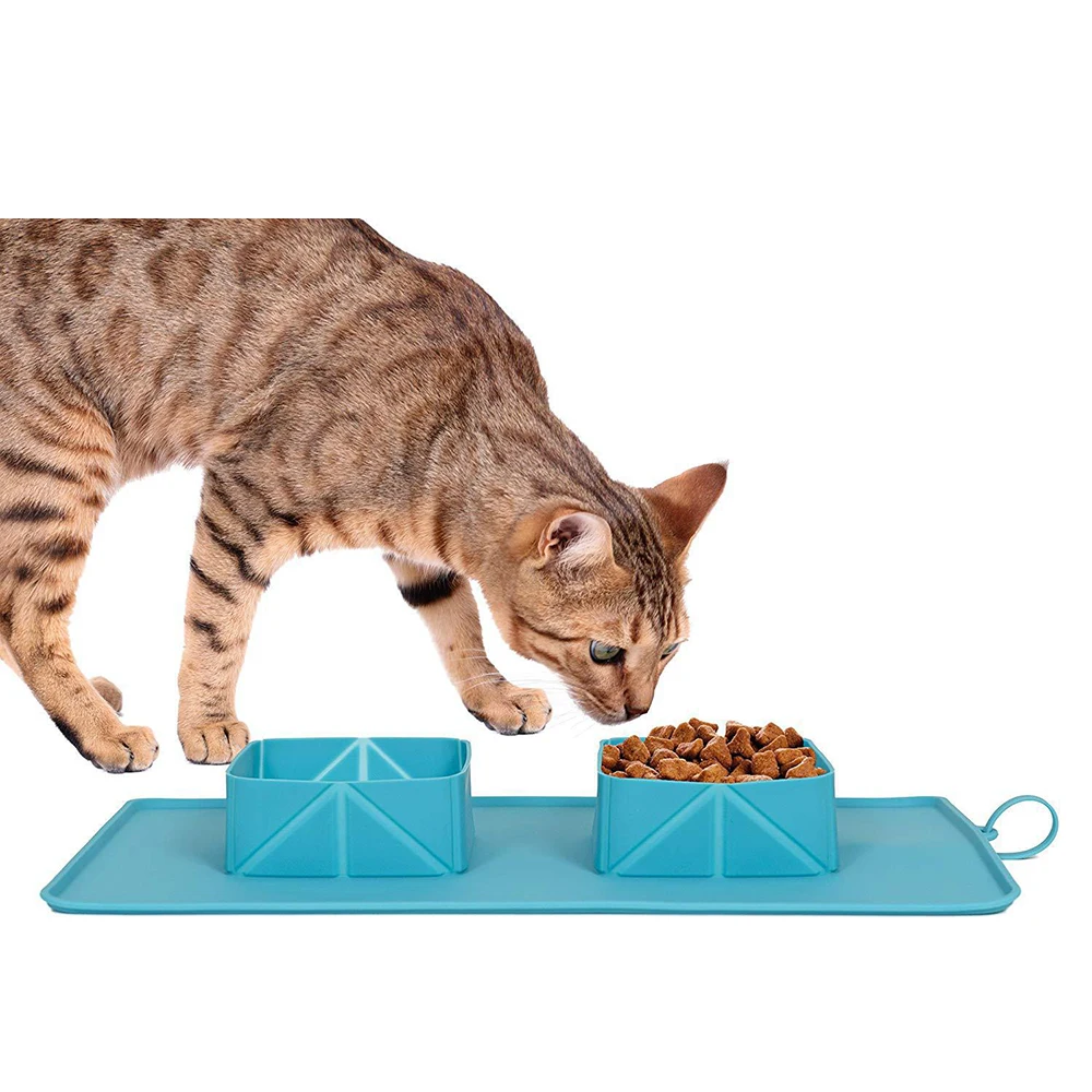 Портативная Складная Силиконовая миска для собак двойная путешествий складная