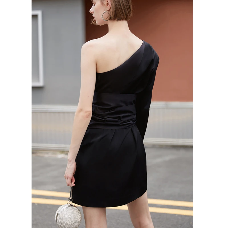 Черное асимметричное мини платье AEL пикантная Летняя женская одежда с глубоким v