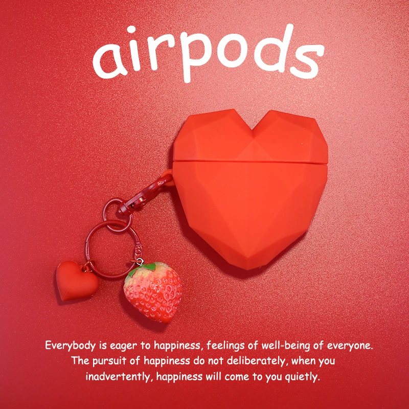 

Luxury Heart shape With Strawberry keychain Wireless Bluetooth Headphones Protective Cover For AirPods Pro Case For Air Pods 1 2
