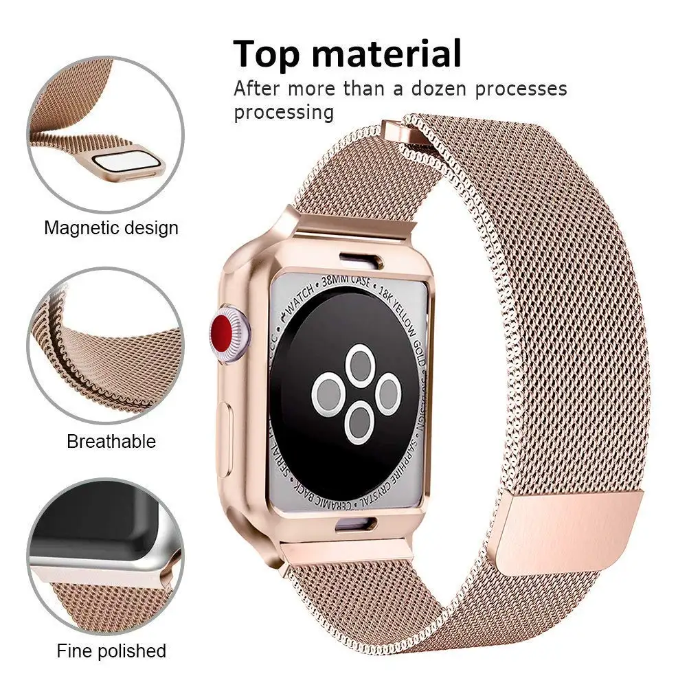 Миланская петля ремешок + чехол для Apple Watch 44 мм 40 38 42 браслет из нержавеющей стали