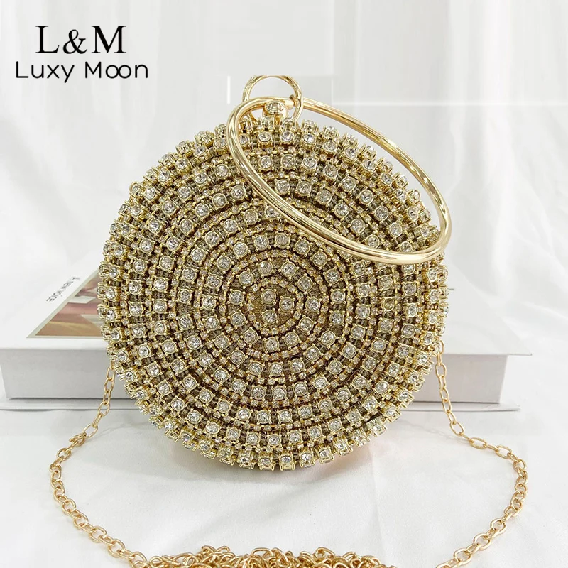 

Women's Rhinestone Round Clutch Purses And Handbags Luxury Wedding Metal Designer Bag Lady Banquet Exquisite Evening Bag X573H