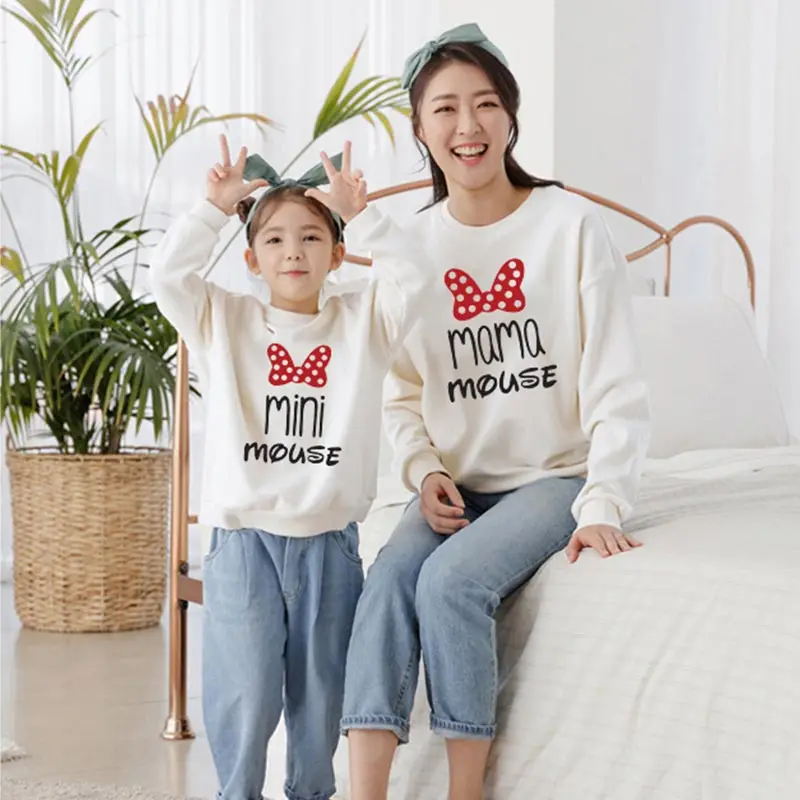 

Cartoon Sweaters Autumn Mother Daughter Matching Sweatshirts Family Look Mom Baby Mommy and Me Clothes Women Girls Cotton Tops