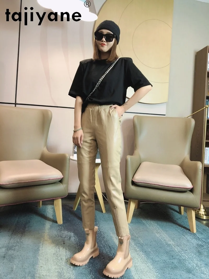 Женские брюки с высокой талией осень 2021 женские карандаш из 100% овечьей кожи