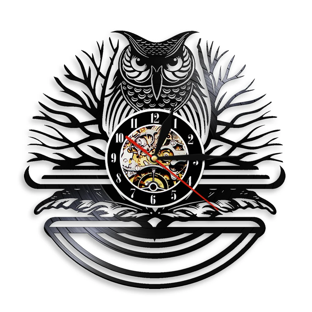 Сова настенные часы винтажные виниловые записи животные 3D для детской стены