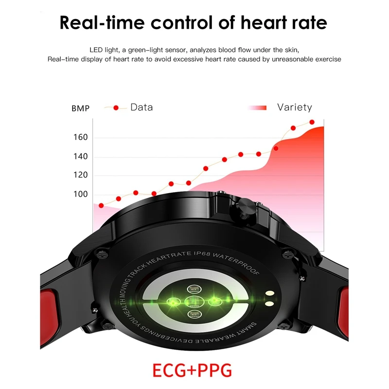 L8 Смарт-часы мужские Ip68 Водонепроницаемый режим смарт-часы с Ecg Ppg кровяное давление сердечного ритма спортивные часы-черный красный
