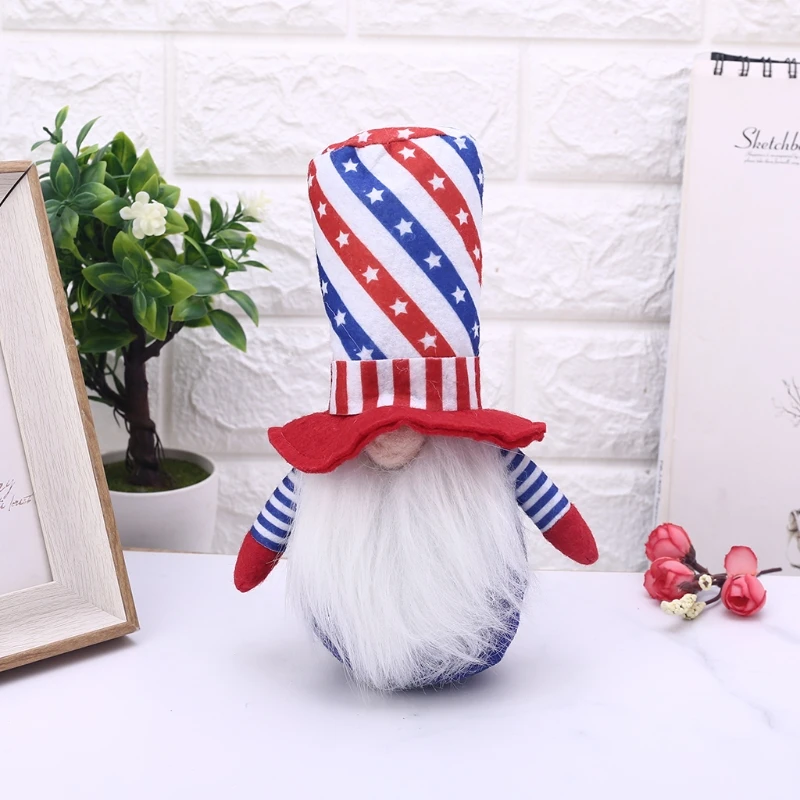 

Patriotic Veterans Day Plush Gnome Doll American Striped Top Hat Decoration Tomte Standing Figurine Swedish Ornaments