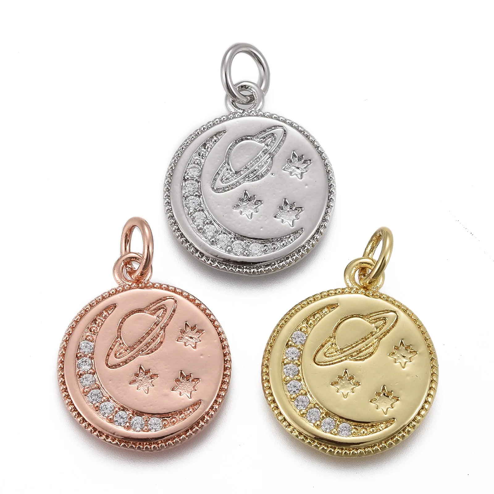 

10Pcs Gold Brass Zircon Planet Star Moon Pandants Charms With Jump Rings Charm For DIY Necklace Earring Dangles Jewelry Making