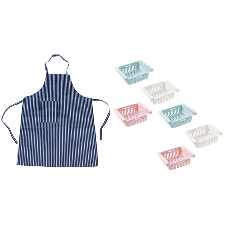 

Waterproof Bib Apron With 6Pcs Fridge Storage Box,Fridge Shelf Holder Storage Box