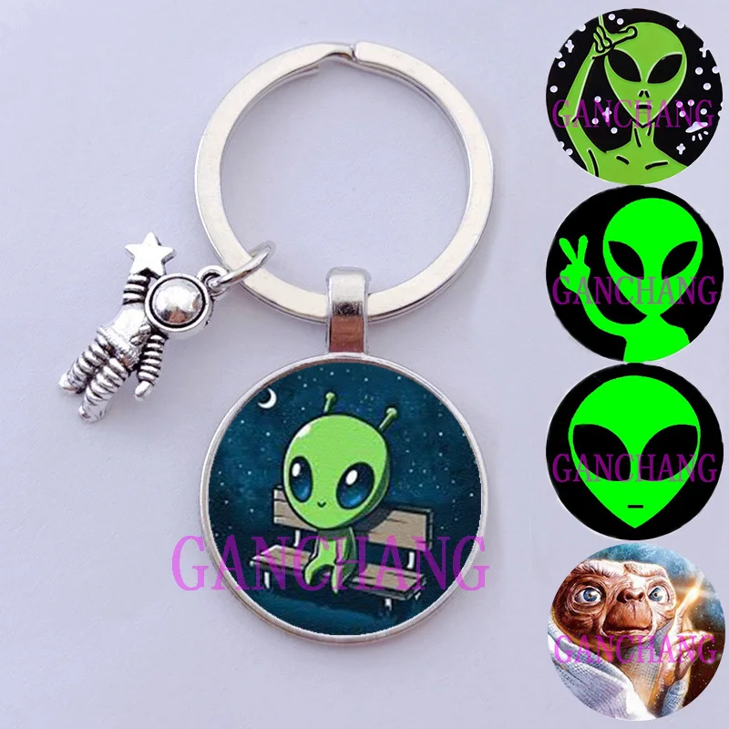 Смешной ключик с инопланетянином, стеклянная кабошонная автомобильная брелок, космический астероидный подвеска, мужское и женское ювелирное изделие.