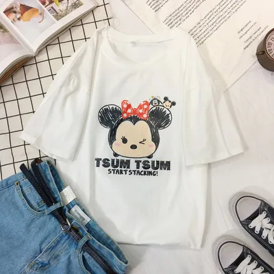 Disney Микки Маус Женская футболка Женская Мужская Минни с коротким рукавом летняя модная футболка для мальчиков и девочек - Цвет: 6