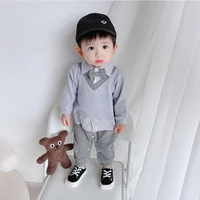 2022spring new infant clothing toddler kids baby boy handsome bow tie striped gentleman jumpsuits party holiday full dress