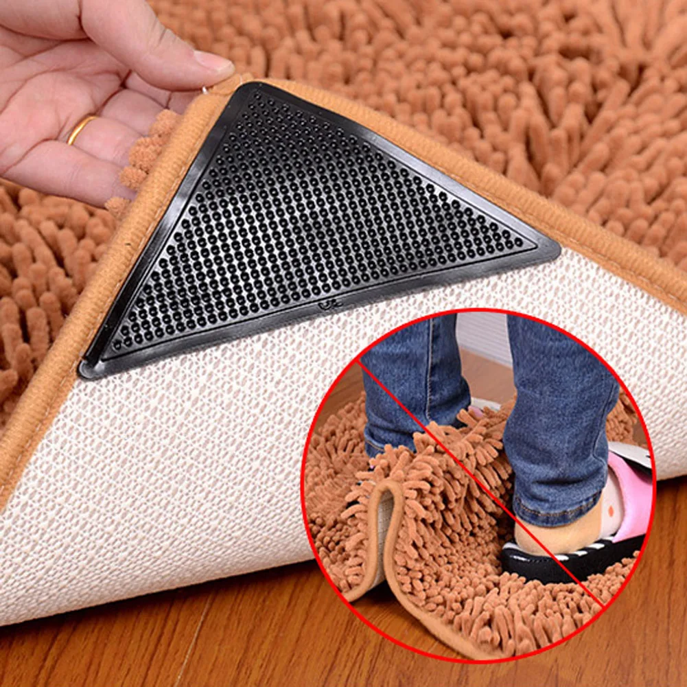 

4Pcs Non-slip Carpet Mat Clip Silicone Grippers Floor Mat Sticker Reusable Self-adhesive Washable Anti Slip Safety Rug Grip