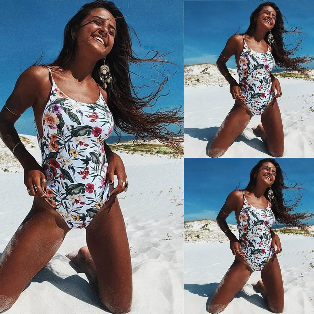 

Women Summer Sexy Swimwear Floral Printed Swimsuit Slim Push Up Bathing Suit Retro One Piece Bikini