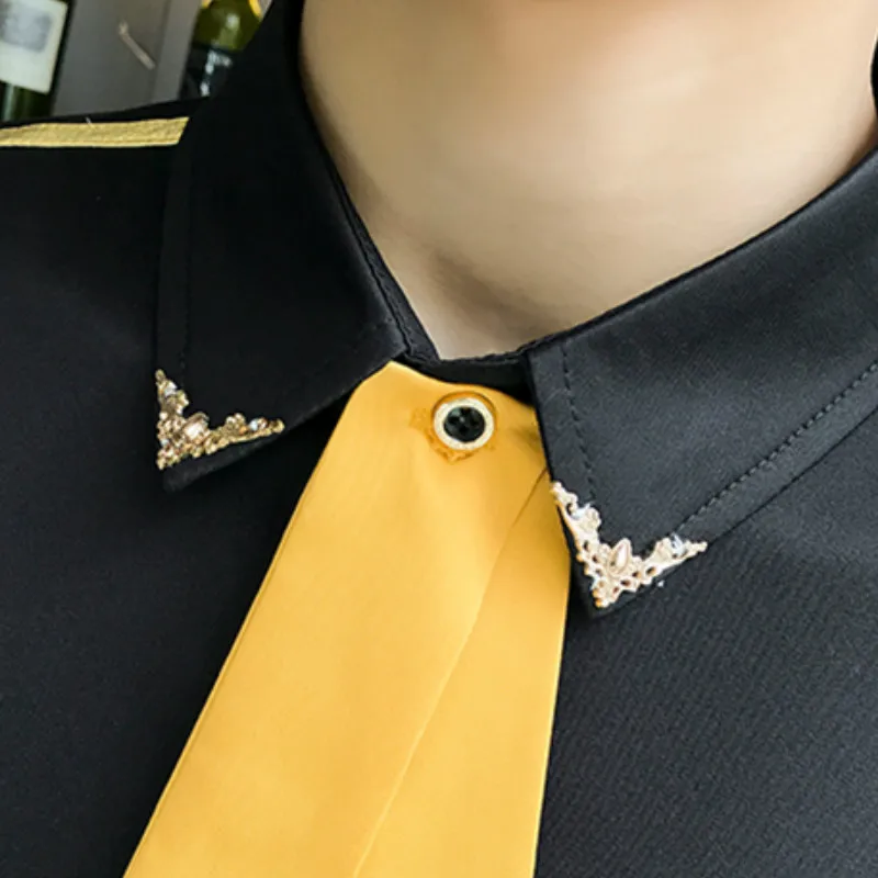 

Tie Shirt Fashion Men Long Sleeve Slim Fit Streetwear Social Dress Shirts Solid Color Casual Night Club Party Tuxedo Men Clothes