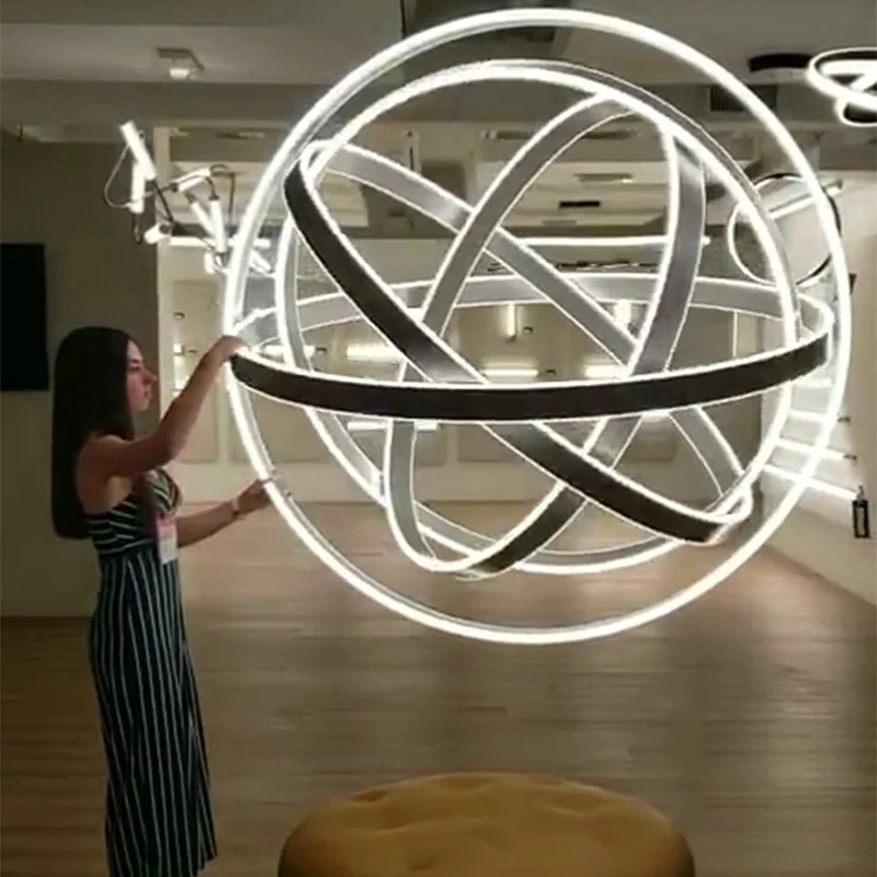 Креативная ротарная люстра "Глобус" с большим светодиодным кольцом, 360-градусной поворотной, для декора гостиной (новинка 2020 года).