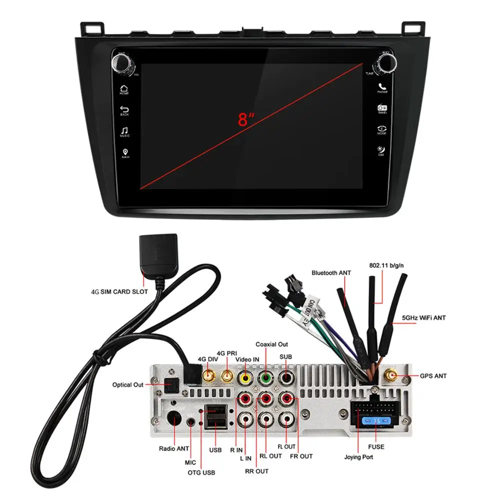 저렴한 안드로이드 10 차량 라디오 스테레오 8 인치 GPS 네비게이션 멀티미디어, 무선 카플레이 안드로이드 오토 마즈다 6 2008 2012 블루투스 DVR
