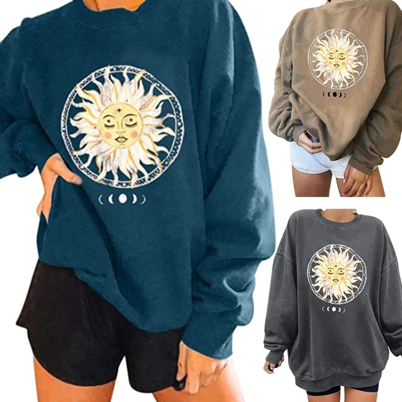 Женский Повседневный свитшот с длинным рукавом и круглым вырезом винтажный