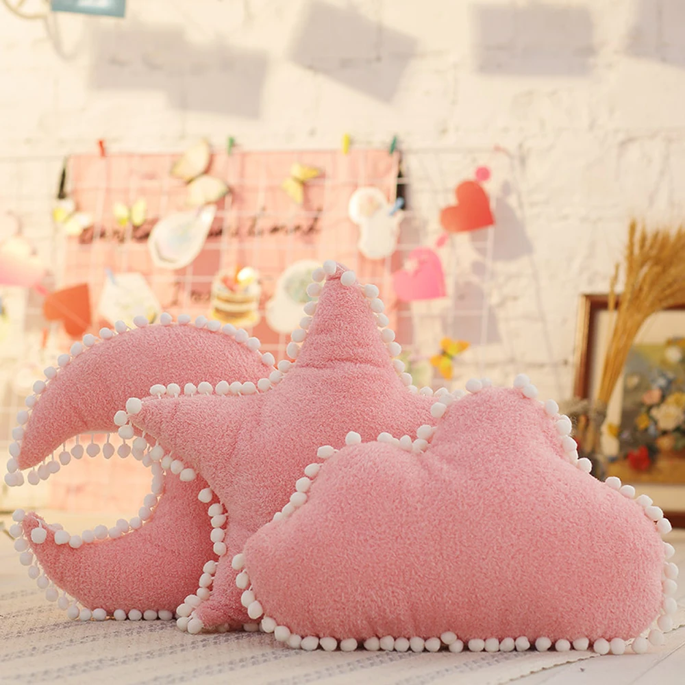 

Cloud Plush Pillow Pink White Stuffed Soft Star Throw Pillow Moon Cushion Baby Kids Pillow Sofa Home Decor Gifts for Girlfriend