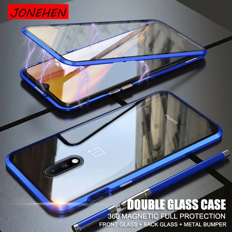 Двухсторонний стеклянный магнитный металлический чехол бампер для Oneplus 7 7T 8 Pro 6T