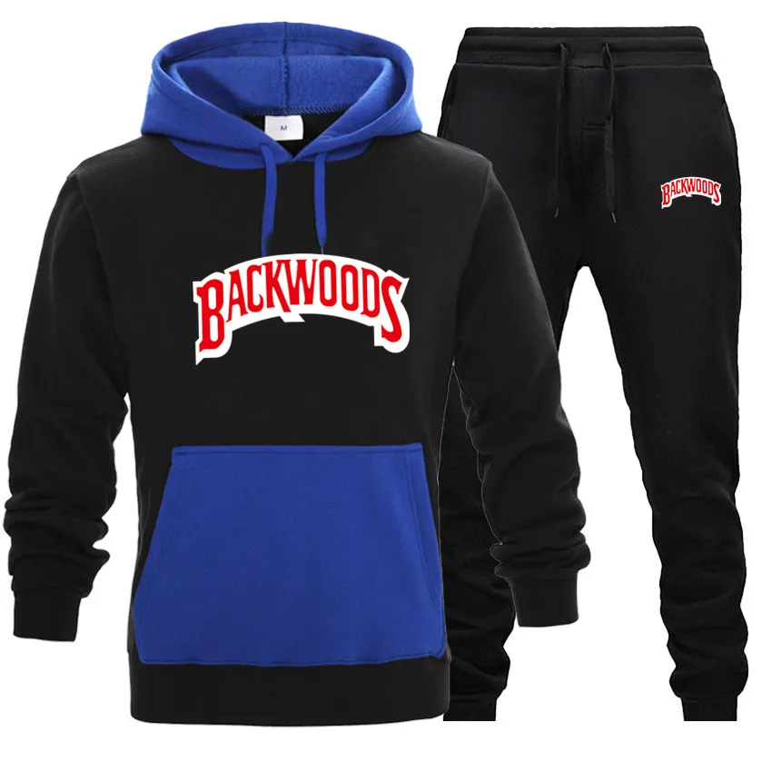 

Streetwear BACKWOODS Hoodie Set Tracksuit Color matching Men Thermal Sportswear Jogging Sweatshirt Hoodies +sweatpants Suit 3XL