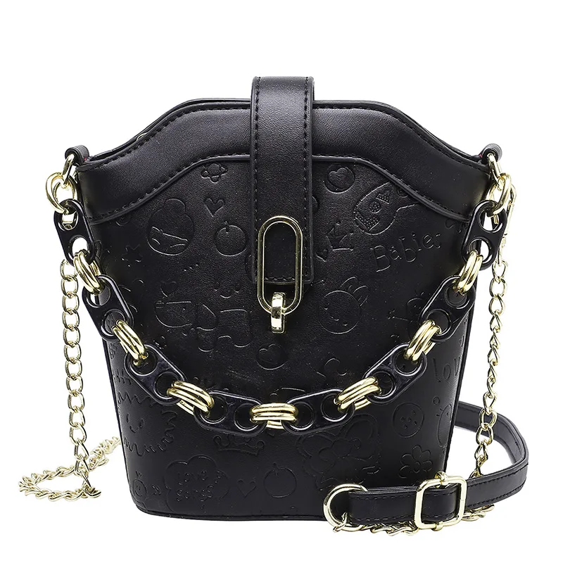 

2021 New Arrivals Women's Cross Body Bag For Female PU Leather Chain Handle Icon Printing Design Daily Shopping Style Girl's Bag