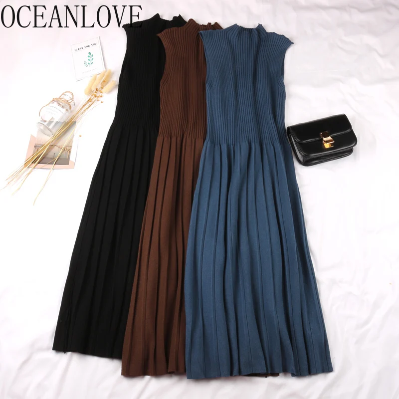 OCEANLOVE однотонные трикотажные лоскутные платья 2020 весеннее Плиссированное