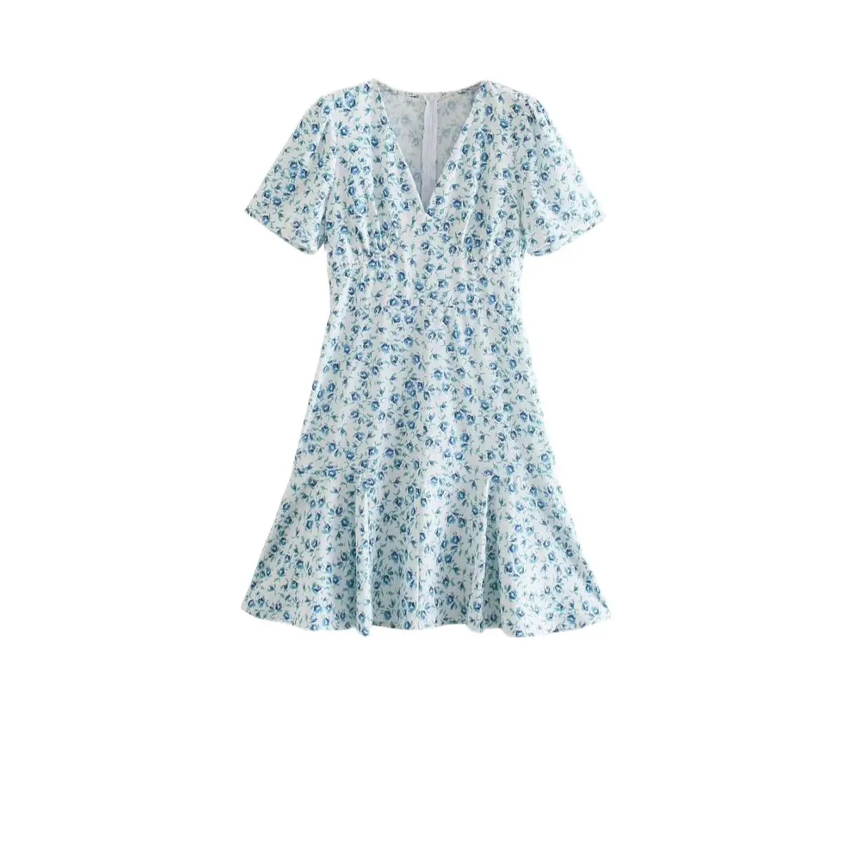 

V-neck Calico Printing Short Sleeve Cultivate One's Morality Show Thin SkirtDLQZ846