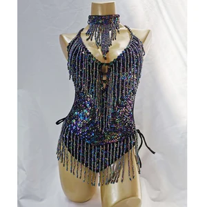 Новый Стиль Цельный Купальник Одежда для танцев аксессуары для танца живота пикантное Женское боди с бисером и блестками костюм для танца живота для взрослых