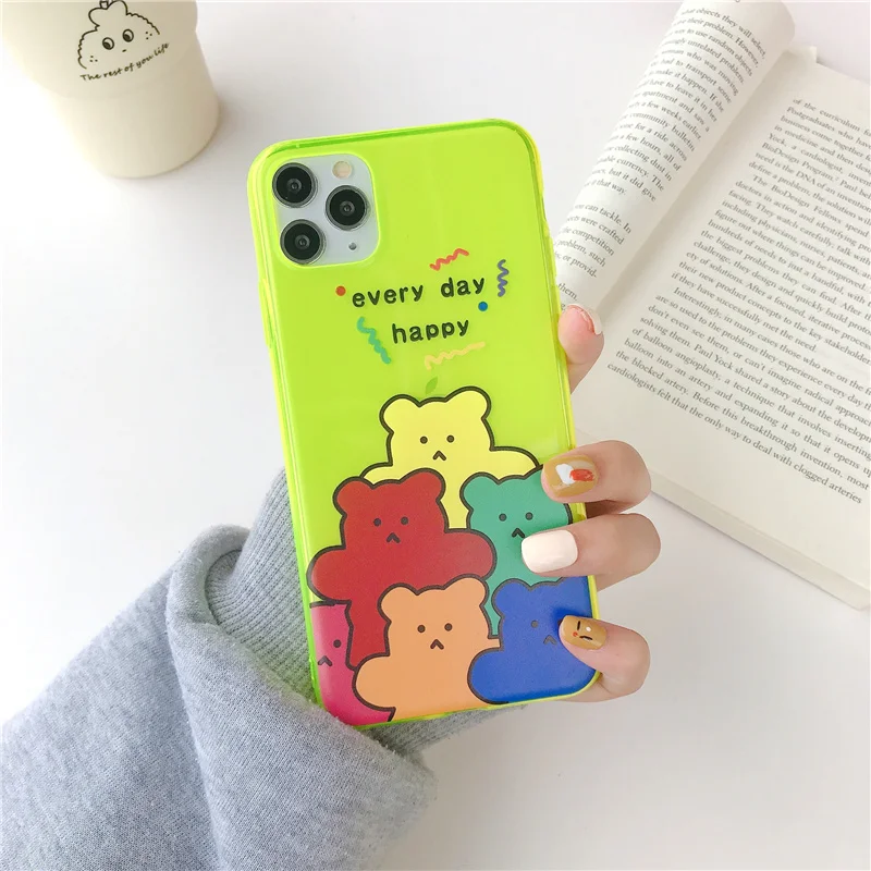 Корейский цветной мягкий чехол с медведем для iphone 7 Plus 8 оранжевый изображением