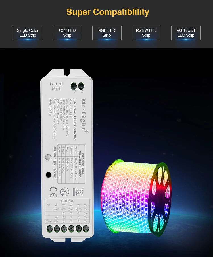 Умный светодиодный контроллер DC12V-24V 5 в 1 2 4G беспроводное управление Mi. Светильник