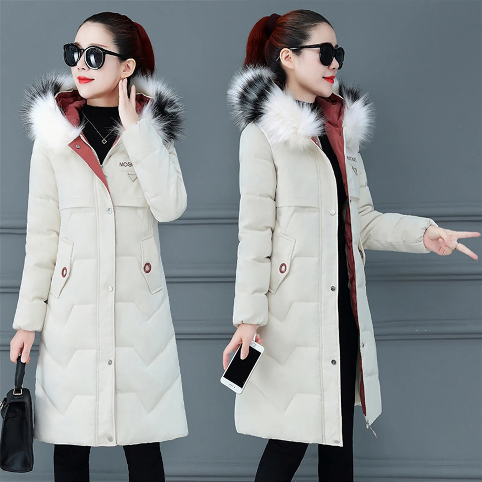 

Однотонные куртки, пальто, женская зимняя теплая Модная женская верхняя одежда, куртки с длинным рукавом и капюшоном, пальто с хлопковой под...