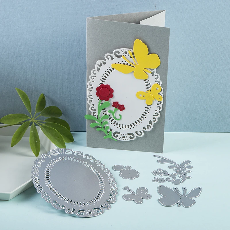

Craft Dies Lace Oval Frame Flower Butterfly Metal Cutting Dies Scrapbooking Dies Paper Card Knife Mould Blade Punch Stencil Dies
