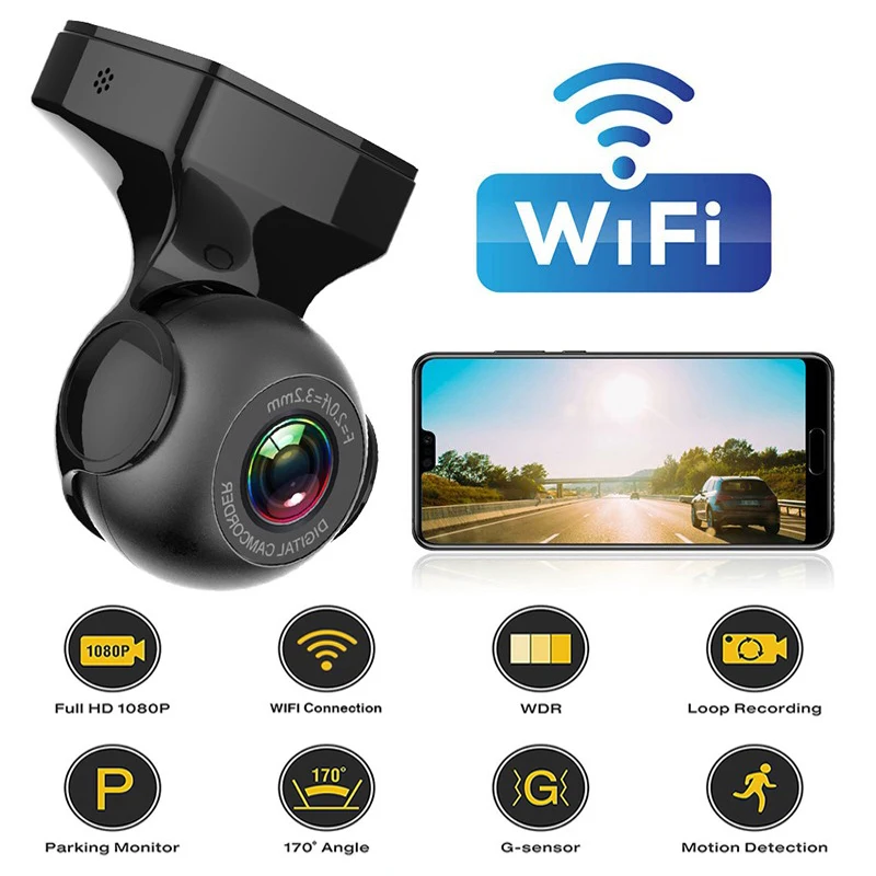 1080P FHD Wi Fi Автомобильный видеорегистратор Портативный ночного видения G сенсор 170