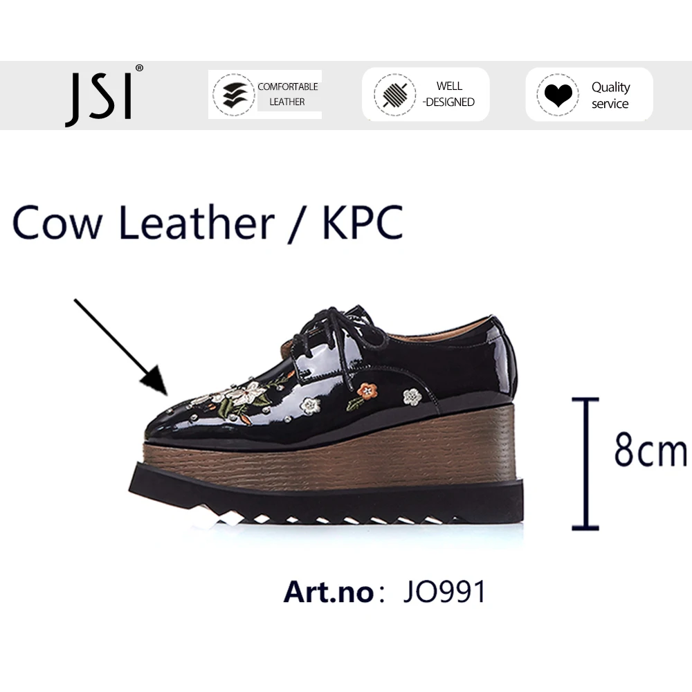 

JSI Flat Woman High Platform Genuine Leather Round Toe Embroider Folwers Lace Up Thick Bottom Causal Sress Shoes JO991